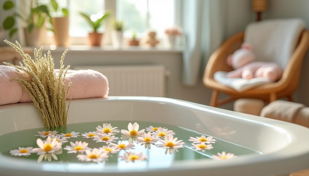 heublumensitzbad im kinderzimmer: sanfte und beruhigende pflege für empfindliche haut, ideal für entspannende wohlfühlmomente bei kindern.